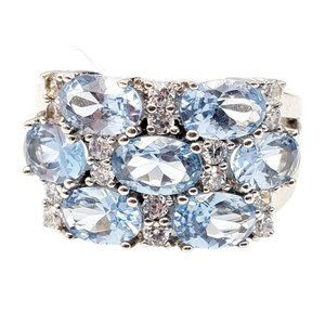 Aquamarine Multi Gemstone Cluster Sterling Silver Ring Size 7.5 New